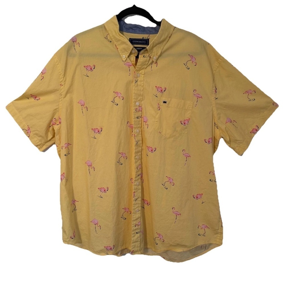 Crown & Ivy Shirt Mens 2XL Flamingo Short Sleeve Button Up Tropical Vacation